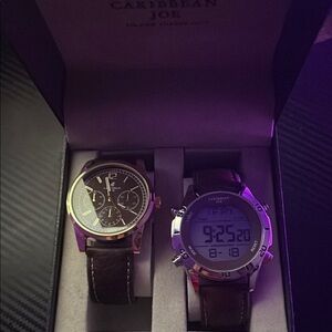 Caribbean Joe Silver and Brown Men's Watches